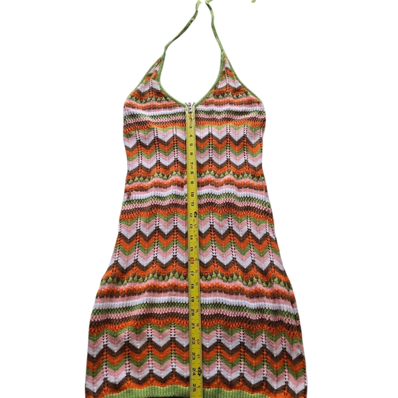 Vibrant Chevron Knit Halter Mini Dress - Picture 6 of 9